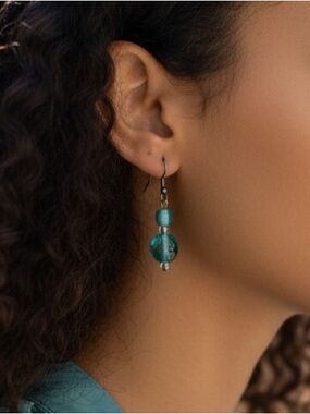 Handcrafted Glass Lampwork Bead Earrings | Turquoise Blue Handmade Earrings